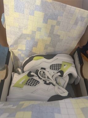 Kids White and Lime Athletic Sneakers